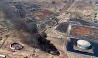 An Iraqi oil storage depot destroyed by Iran's air force in the early days of the war. 